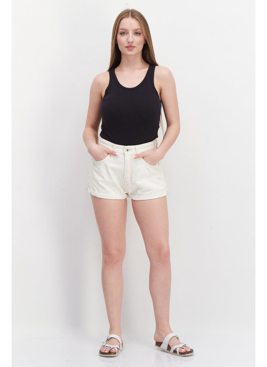 Pepe Jeans Women Plain Basic Shorts, Off White  - Image 3