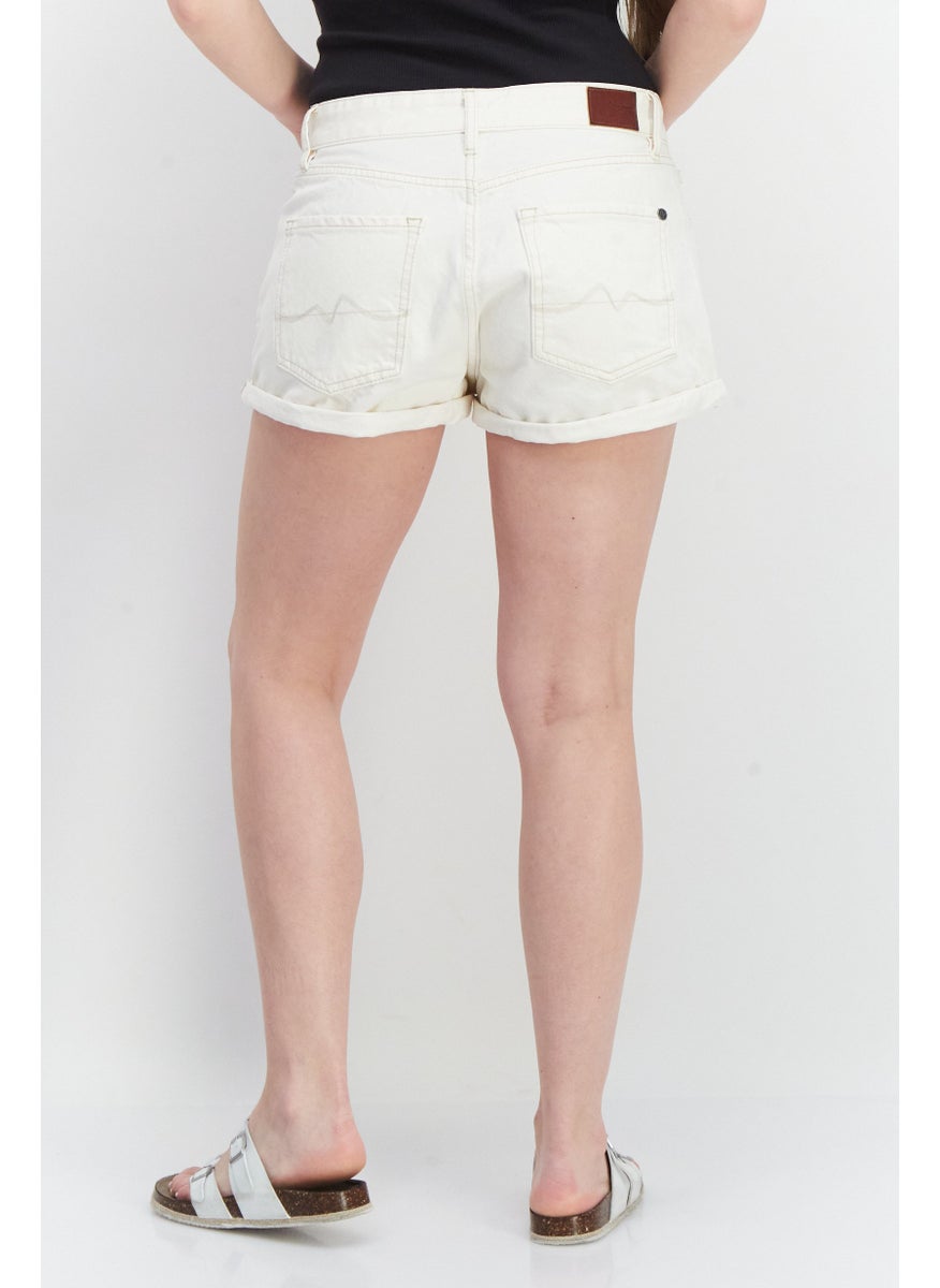 Pepe Jeans Women Plain Basic Shorts, Off White  - Image 4