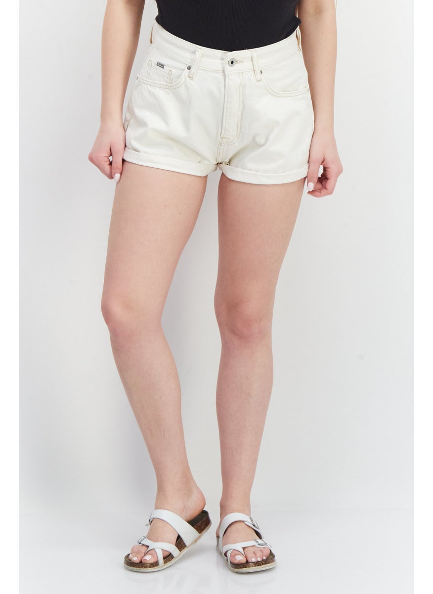 Pepe Jeans Women Plain Basic Shorts, Off White  - Image 1