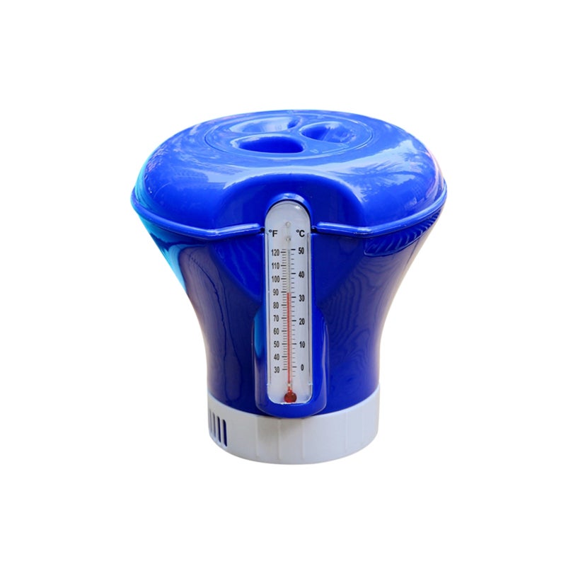 Pool Spa Chlorine Float Dispenser: 8-Inch White And Blue Built-In Thermometer Float Cup - Durable High-Quality Material For Excavated Pools Jacuzzis Outdoor Spas - Image 1