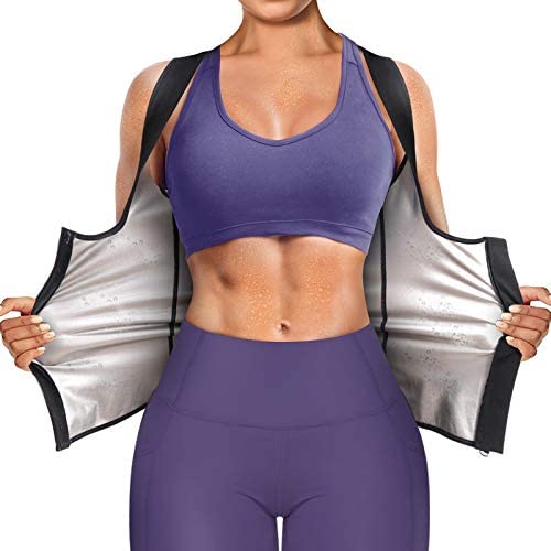 Junlan Sauna Suit for Women Waist Trainer Vest for Women Sweat Tank Top Shaper for Women with Zipper (Black, Large) - Image 1