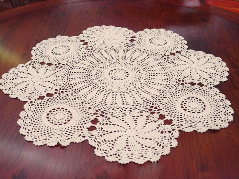 Damanni Cotton Handmade Crochet Lace Tablecloth Doilies DoilyRoundBeige27 Inch