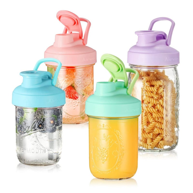 Aieve Mason Jar Lids, 4 Pack Wide Mouth Mason Jar Pour Spout Lid, Canning Lids with Flip Top Lid, Leak-Proof - Image 1