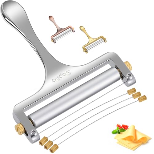 Sopito Stainless Steel Wire Cheese Slicer With 3 Extra Wires Adjustable Thickness, Handheld Cheese Block Cutter for Cheddar, Gruyere, Raclette, Mozzarella - Image 1