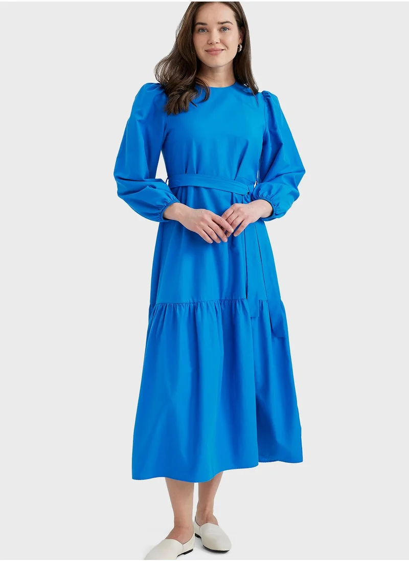 DeFacto Puff Sleeve Belted Dress