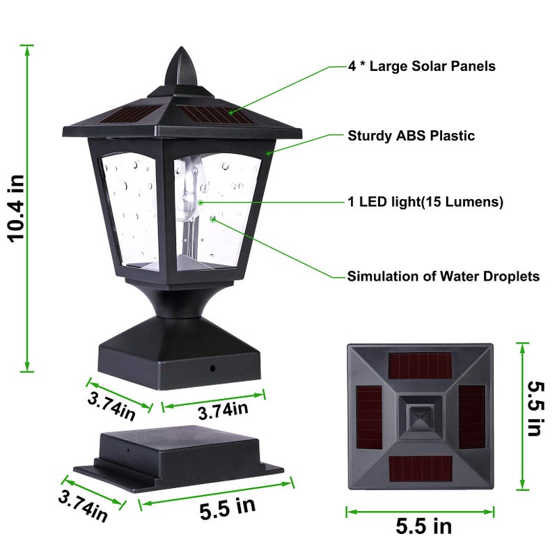 Melunar Solar Post Lights Outdoor, Solar Lamp Post Cap Lights, Waterproof Fence Post Solar Lights for Wood Fence Deck Patio Garden Outside Decorative, Fit on 4x4 Wood Posts, 15 Lumens, Black (2 Pack)  - Image 3