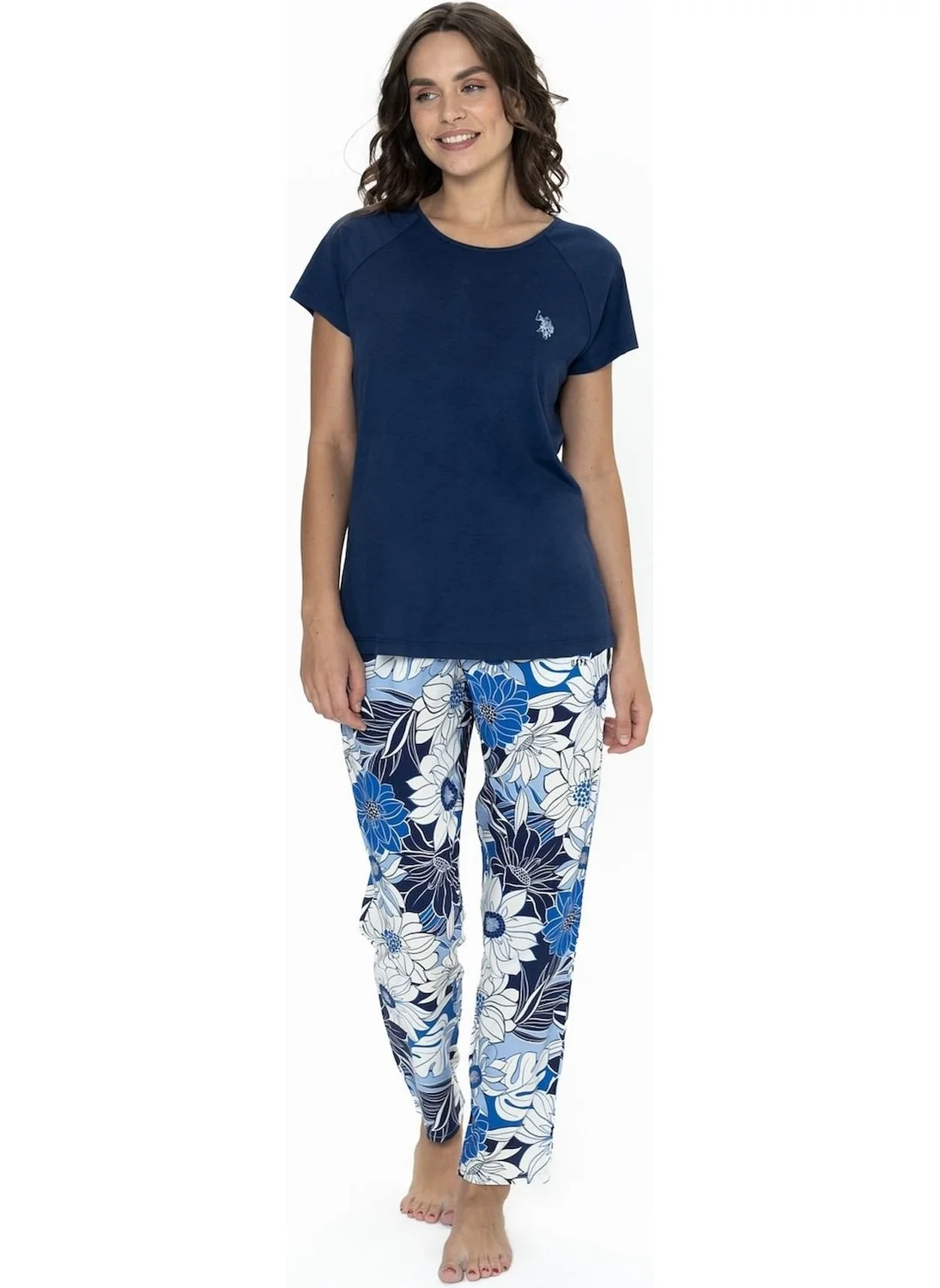 U.S. Polo Assn. 20095 Women's Short Sleeve Crew Neck Pajama Set-Navy Blue
