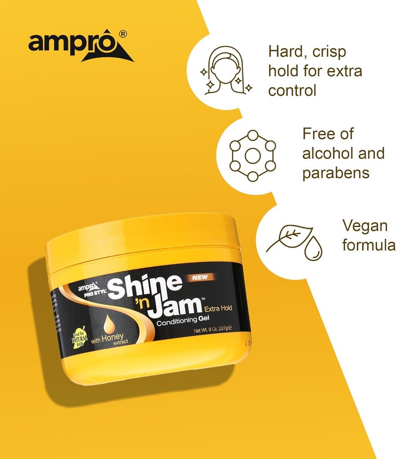 Ampro Shine 'n Jam Conditioning Gel Extra Hold with Honey Extract - 8 oz - Image 5