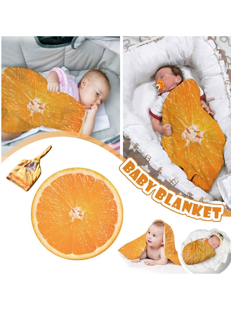 Excefore Baby Wrap Blanket, Unisex Babies' Flannel Receiving Blankets,  Orange Printed Soft Comfort Blanket for Infant, Baby Fun Photo Blanket with Hat, 33.4*33.4Inch - Image 2