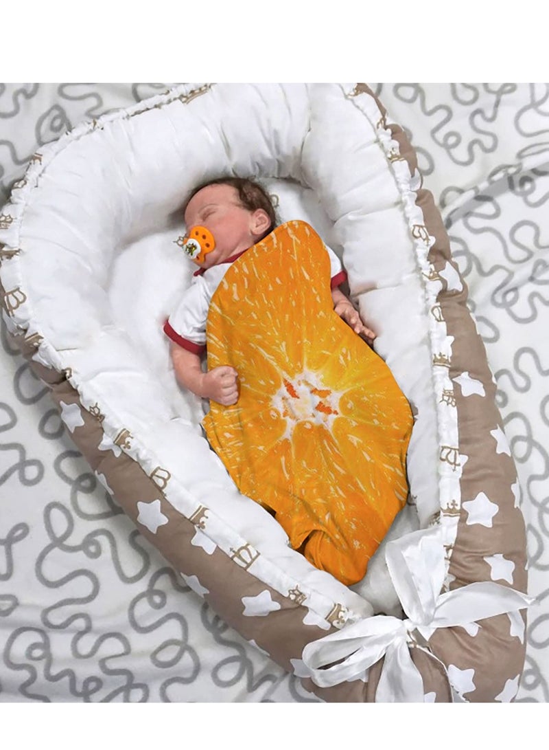Excefore Baby Wrap Blanket, Unisex Babies' Flannel Receiving Blankets,  Orange Printed Soft Comfort Blanket for Infant, Baby Fun Photo Blanket with Hat, 33.4*33.4Inch - Image 3