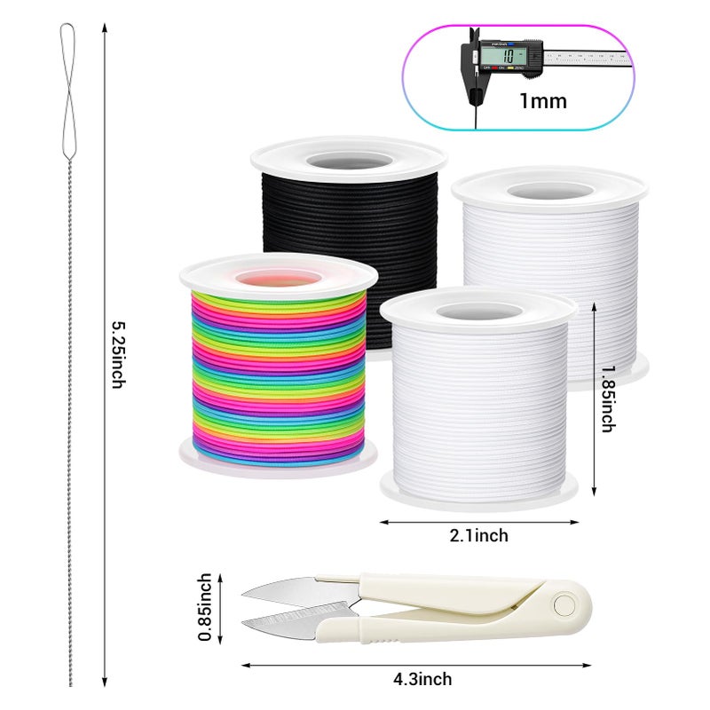 Inggix Stretchy Bracelet String Kit with Scissors & Beading Needle, 4 Rolls Elastic String for DIY Crafts, 1mm Stretchy Cord for Jewelry Making Sewing Necklace Beading, 660FT, (Black, White, Rainbow) - Image 2