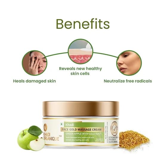 Khadi ORGANIQUE Khadi Organique Combo of Gold Face Massage Cream Peel Off Mask for Men Women Removes Blackheads and Whiteheads Deep Skin Purifying Cleansing Suitable For All skin Types 100 G - Image 3