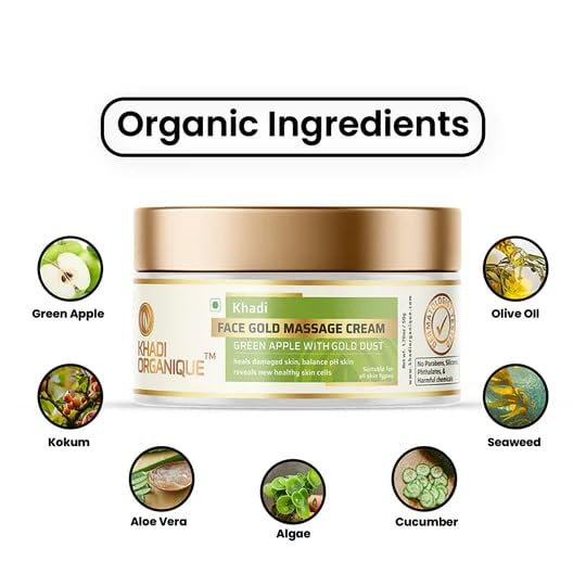 Khadi ORGANIQUE Khadi Organique Combo of Gold Face Massage Cream Peel Off Mask for Men Women Removes Blackheads and Whiteheads Deep Skin Purifying Cleansing Suitable For All skin Types 100 G - Image 4