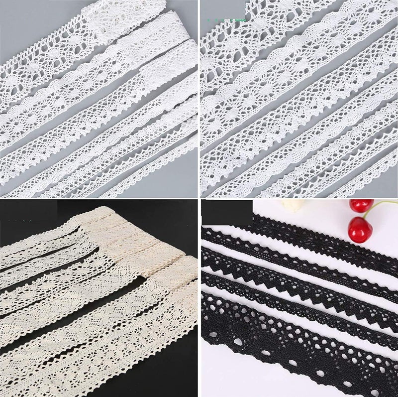 DIY Crafts Pack of 45 mtr 15x3, Black, 15 Yards White/Black/Ivory Knitting Cotton Lace Ribbon Handmade Patchwork Scrapbook Craft for DI(Pack of 45 mtr 15x3, Black) - Image 1