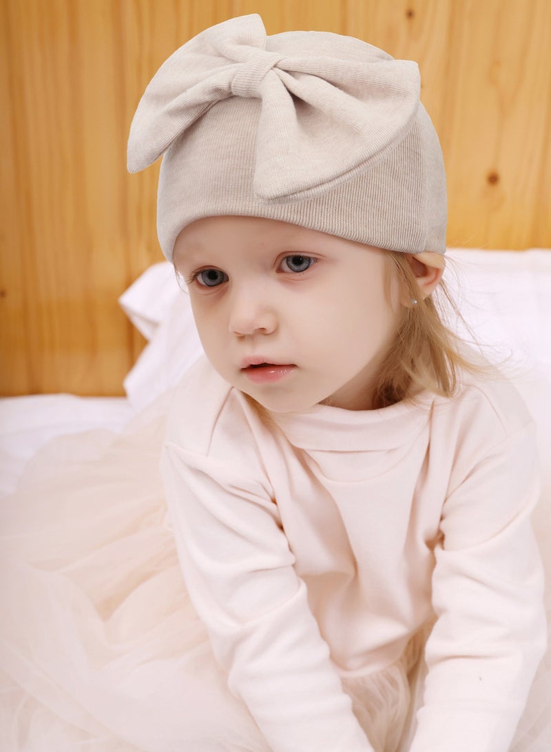 Newborn Bowtie Pullover Hat Beige  - Image 1