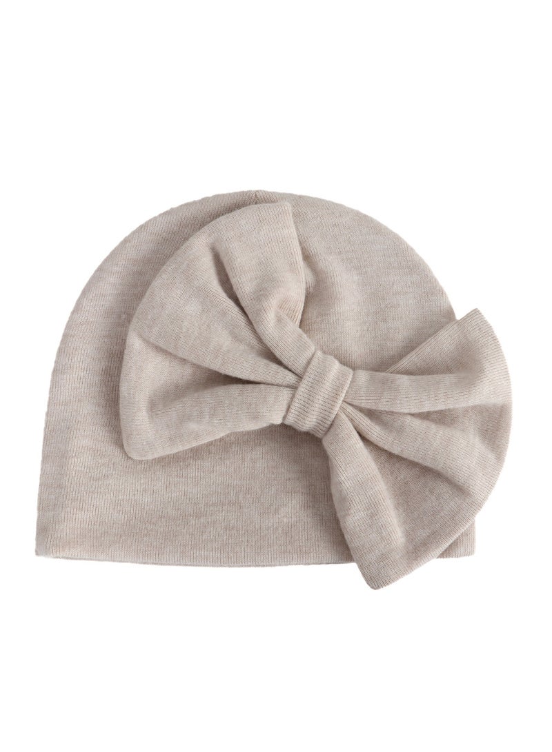 Newborn Bowtie Pullover Hat Beige  - Image 2