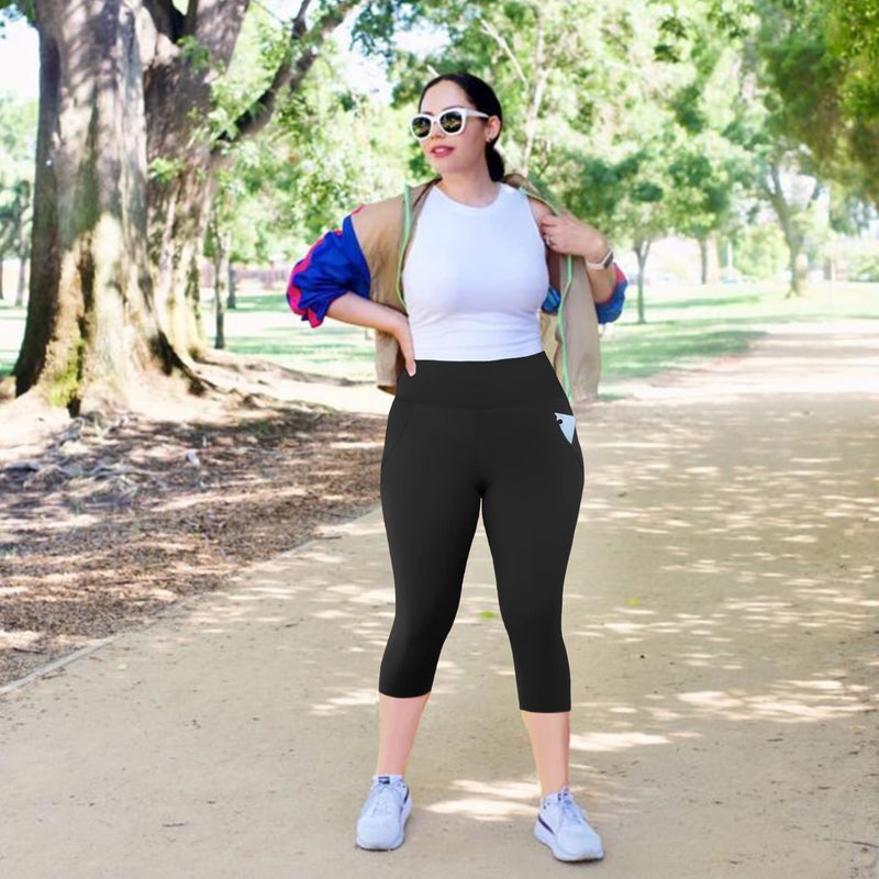 MOREFEEL Capri Plus Size Leggings for Women with Pockets-Stretchy XL-4XL Tummy Control High Waist Workout Black Yoga Pants - Image 2