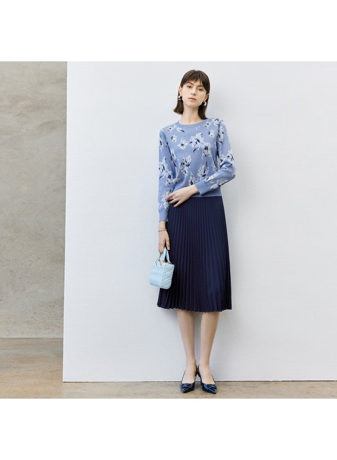 Yanyee Simple Versatile Pleated Skirt Women Spring Mid-length Skirt Commuting Elegant Half Skirt Dark Blue Xl/42 - Image 2