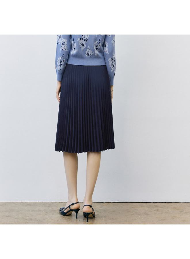 Yanyee Simple Versatile Pleated Skirt Women Spring Mid-length Skirt Commuting Elegant Half Skirt Dark Blue Xl/42 - Image 3