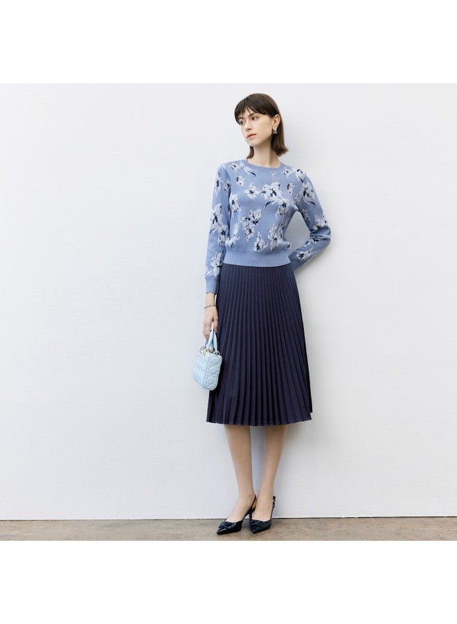 Yanyee Simple Versatile Pleated Skirt Women Spring Mid-length Skirt Commuting Elegant Half Skirt Dark Blue Xl/42 - Image 1