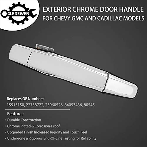 Gledewen Exterior Chrome Door Handle Front Right Passenger Side | for 2007-2013 Chevy Silverado Suburban Tahoe Avalanche, GMC Sierra Yukon, Cadillac Escalade | Replaces# 15915150, 22738722, 25960526, 80545 - Image 2