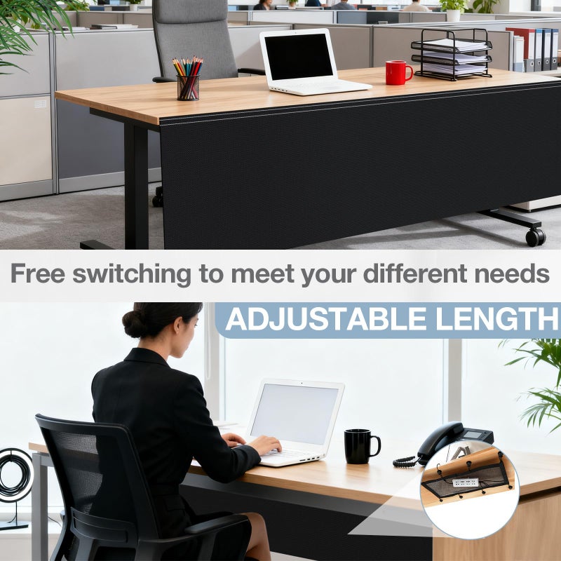 Tegeme Under Desk Privacy Panel with Cable Management Net Desk Skirt Self Adhesive Modesty Panel with Cord Organizer Pockets for Office Home Standing Workstation(Black,71'') - Image 3