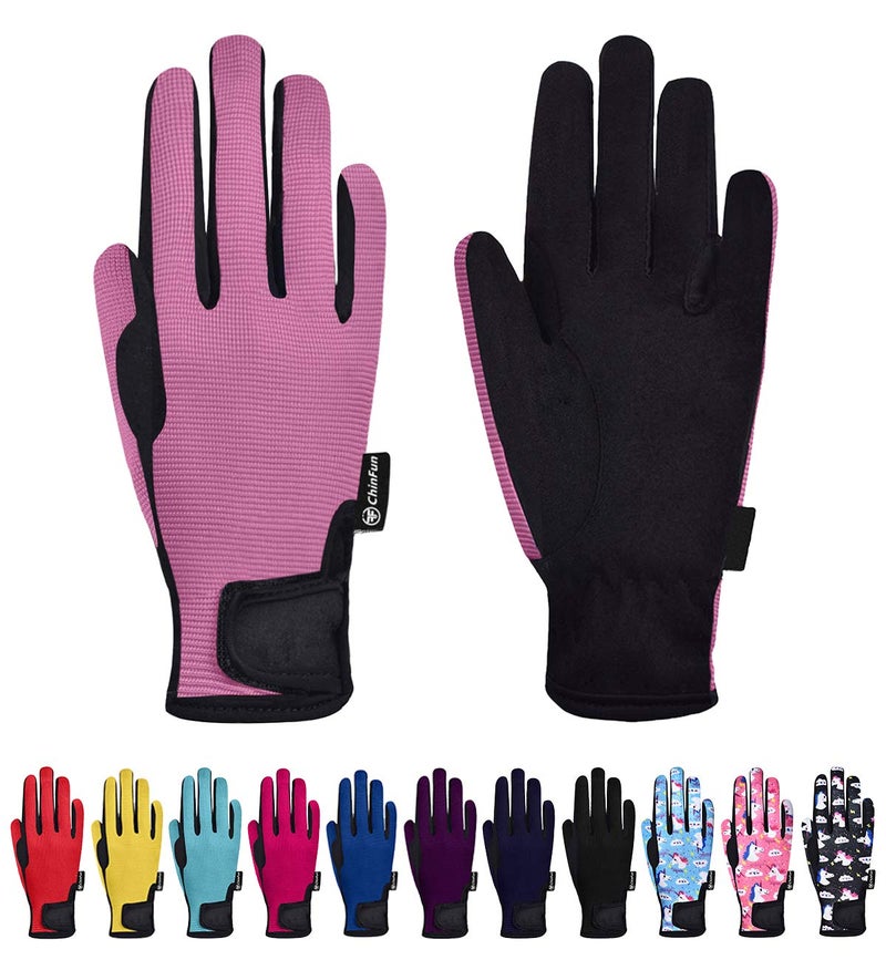 ChinFun Horse Riding Glove Equestrian Gloves Kids for Boys Girls Horseback Riding Gloves Grip for Youth Children Riding Sports Biking Cycling Gardening Pink Size L - Image 1