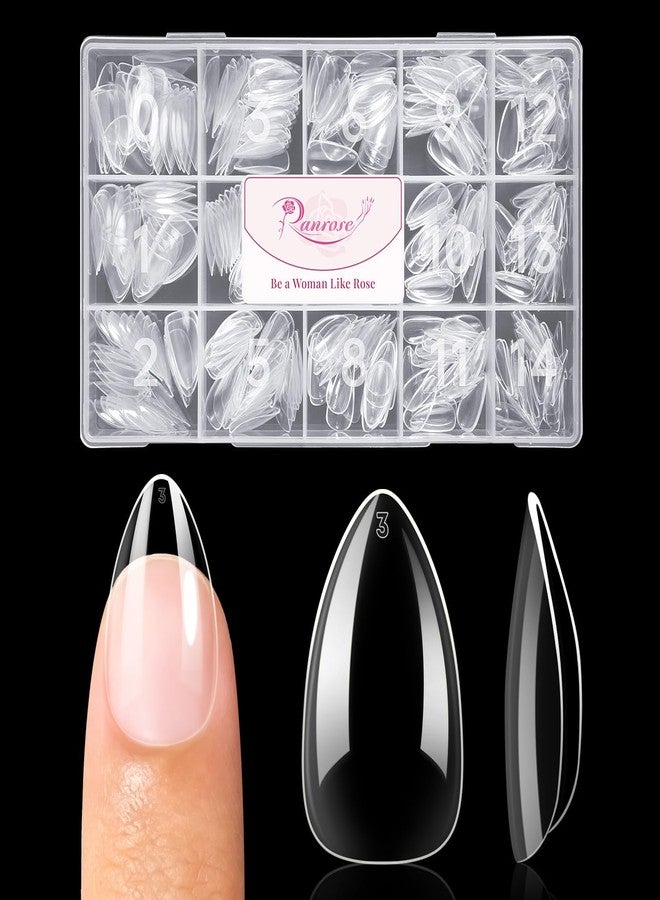 Ranrose 360PCS Short Almond Nail Tips Clear, Soft Gel Full Cover Press on Nails with 15 Sizes 0-14, Pre Shaped Clear Fake Nails for Nail Extension DIY Salon Home Manicure - Image 1