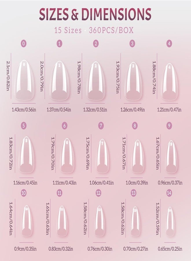Ranrose 360PCS Short Almond Nail Tips Clear, Soft Gel Full Cover Press on Nails with 15 Sizes 0-14, Pre Shaped Clear Fake Nails for Nail Extension DIY Salon Home Manicure - Image 2