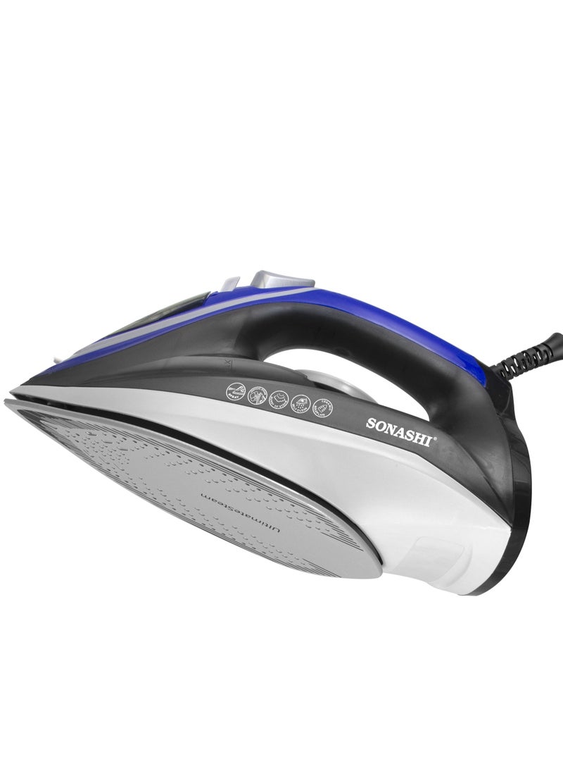 SONASHI Steam Iron with Ceramic Coated Soleplate | Steam/Burst Steam/Spray/Dry Iron with Self-Clean Function | Water Tank 230ML - Ideal for All Fabrics 230 ml 2600 W SI-5084C Blue/Black - Image 4