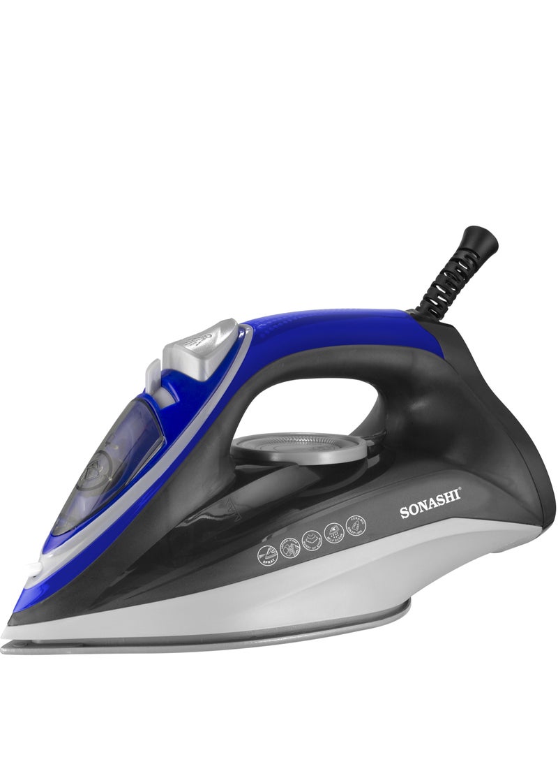 SONASHI Steam Iron with Ceramic Coated Soleplate | Steam/Burst Steam/Spray/Dry Iron with Self-Clean Function | Water Tank 230ML - Ideal for All Fabrics 230 ml 2600 W SI-5084C Blue/Black - Image 1