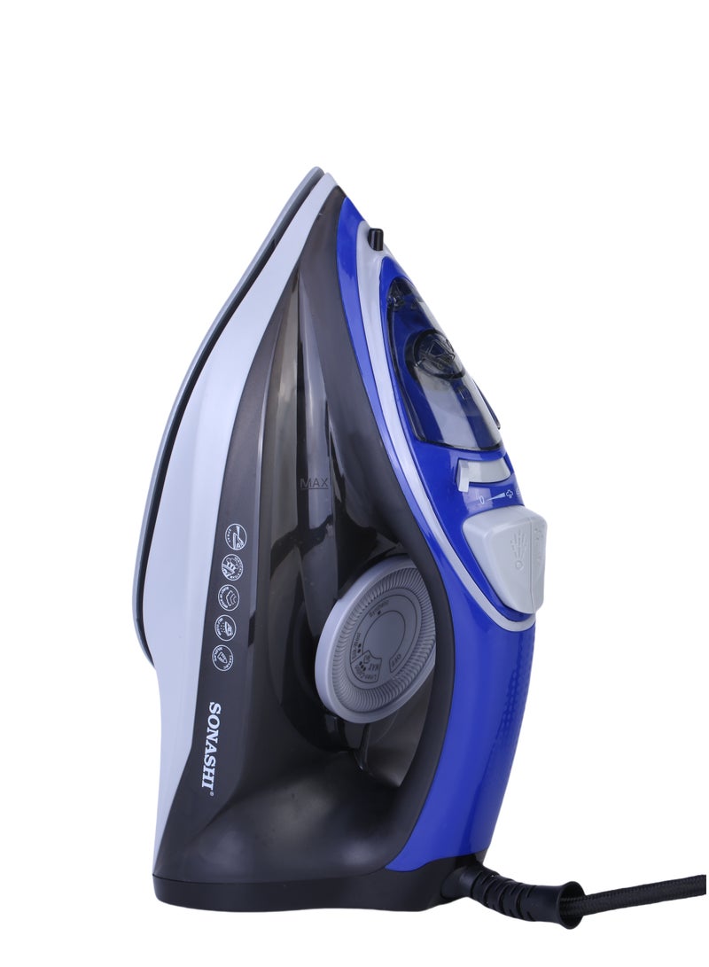 SONASHI Steam Iron with Ceramic Coated Soleplate | Steam/Burst Steam/Spray/Dry Iron with Self-Clean Function | Water Tank 230ML - Ideal for All Fabrics 230 ml 2600 W SI-5084C Blue/Black - Image 2