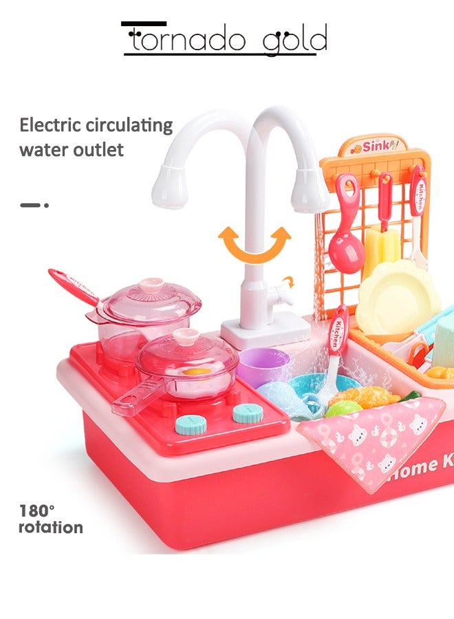 تورنيدو جولد لعبة حوض المطبخ مع لعبة غسالة الأطباق الموقد مجموعة التعليم المبكر محاكاة غسالة الأطباق التلقائي دورة المياه وظيفة الصرف الكهربائي - Image 2