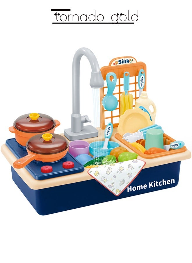 تورنيدو جولد لعبة حوض المطبخ مع لعبة غسالة الأطباق الموقد مجموعة التعليم المبكر محاكاة غسالة الأطباق التلقائي دورة المياه وظيفة الصرف الكهربائي - Image 1