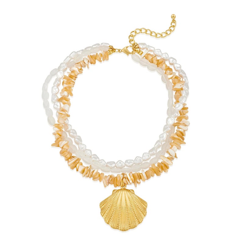 HolidayQbee Gold Seashell Necklace For Women With Beach Puka Shells And Bead Chains Beach Shell Pendant Necklace Ocean Chains Necklaces Fashion Summer Necklaces Jewelry - Image 1