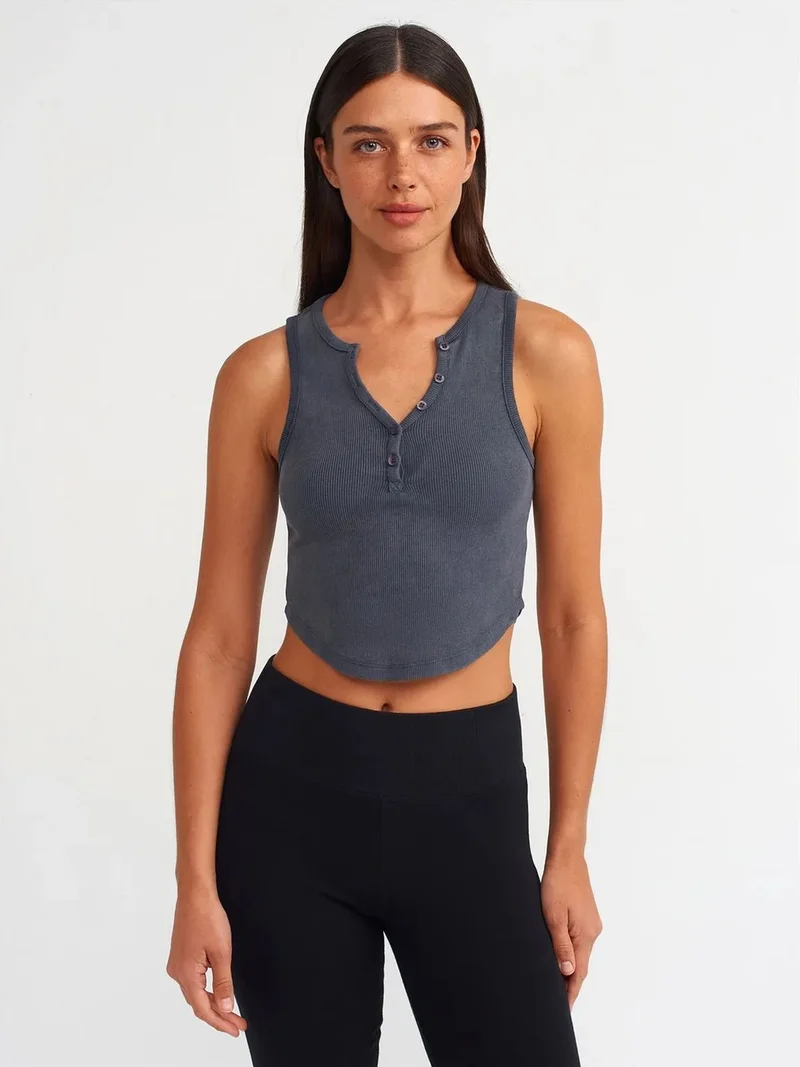 ديلفين Dilvin Women's Ribbed Crop Blouse With Buttons