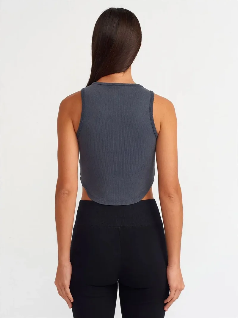 ديلفين Dilvin Women's Ribbed Crop Blouse With Buttons