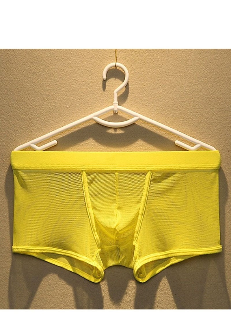 Loquat Men's Flat Angle Panty Mesh Mesh Youth Convex Low Waist Breathable Yellow - Image 1
