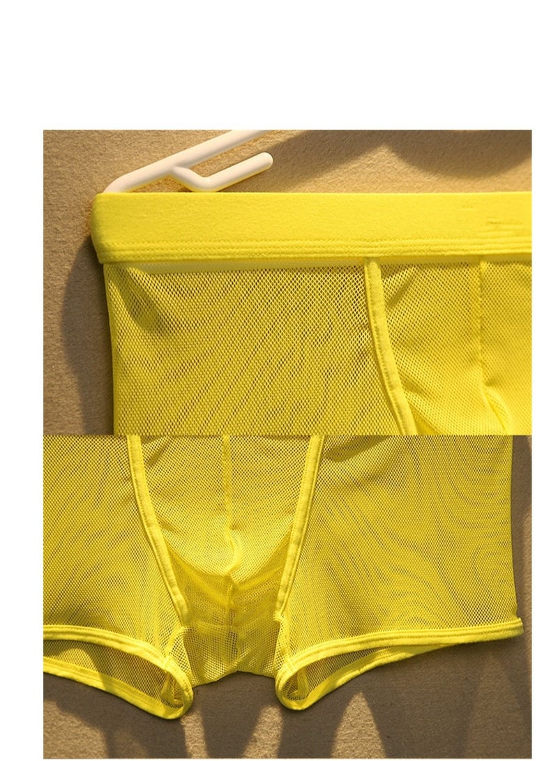 Loquat Men's Flat Angle Panty Mesh Mesh Youth Convex Low Waist Breathable Yellow - Image 2
