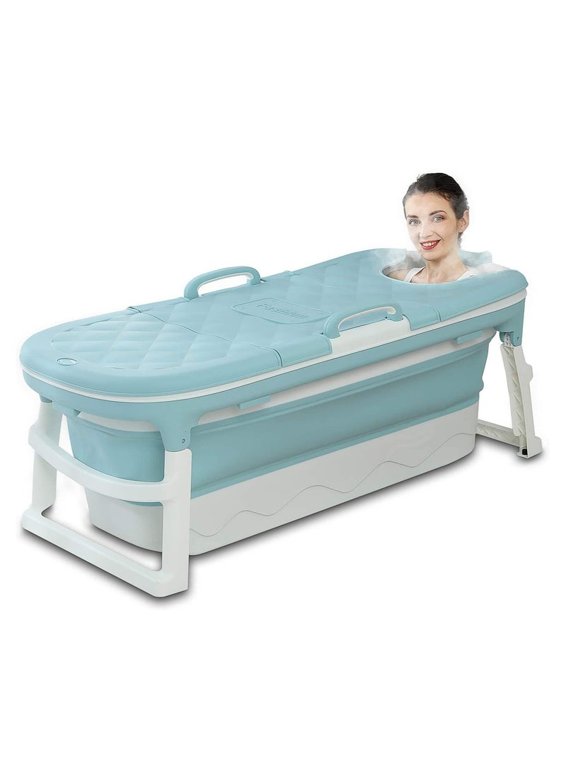 DubaiGallery أحواض استحمام مستقلة كبيرة جدًا، حوض استحمام محمول قابل للطي للاستخدام الخارجي للعائلة، حوض استحمام للبالغين مع الحفاظ على درجة الحرارة بكفاءة، حوض استحمام وسبا وتدليك للقدمين، بلاستيك غير قابل للانزلاق، أزرق - Image 2