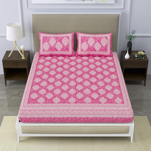 SheetKart 144 TC Cotton Printed Jaipuri Double Bedsheet with 2 Pillow Covers, Pink - Image 5