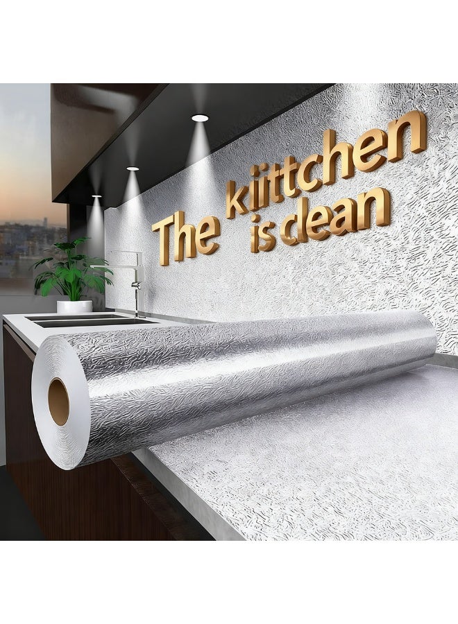 Kitchen Oil Proof Sticker Aluminum Foil Self-Adhesive Silver Wallpaper Cabinet Liner Shelf Liner Waterproof and Heat Resistant Backsplash Kitchen Wall Sticker 5M*60CM - Image 1