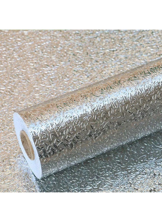 Kitchen Oil Proof Sticker Aluminum Foil Self-Adhesive Silver Wallpaper Cabinet Liner Shelf Liner Waterproof and Heat Resistant Backsplash Kitchen Wall Sticker 5M*60CM - Image 2