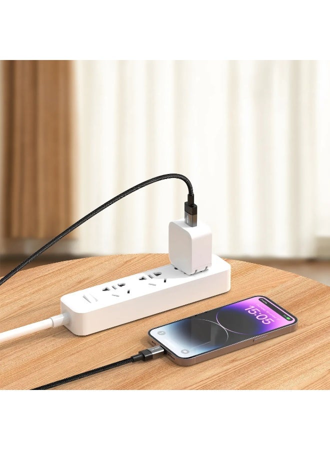 جرين ليون كابل USB من النوع C إلى Lightning بقوة 27 واط، بطول 1 متر، مصنوع من سبائك الألومنيوم المضفرة، بتصميم مضفر مقاوم للتشابك، مثالي للشحن السريع والمزامنة، سرعة نقل بيانات تصل إلى 480 ميجابت في الثانية، يتحمل 10000 انحناءة، متوافق مع سلسلة iPhone X و11 و12 و13 و14 - أسود - Image 2