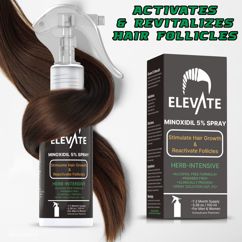ELEVATE 5% Minoxidil Hair Growth Spray - Alcohol Free Non Oily Formula Extra Strength Professional Treatment for Hair Loss/Regrowth - Stimulate Hair Follicles for Men & Women - 1 Month Supply - Image 5