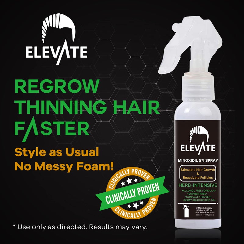 ELEVATE 5% Minoxidil Hair Growth Spray - Alcohol Free Non Oily Formula Extra Strength Professional Treatment for Hair Loss/Regrowth - Stimulate Hair Follicles for Men & Women - 1 Month Supply - Image 4