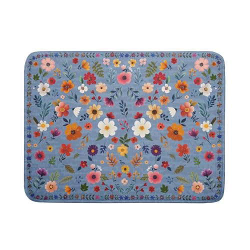 Giwawa Colorful Flower Dish Drying Mat Blue Large Floral Coffee Mat for Kitchen Counter Decor 18 X 24 - Image 1