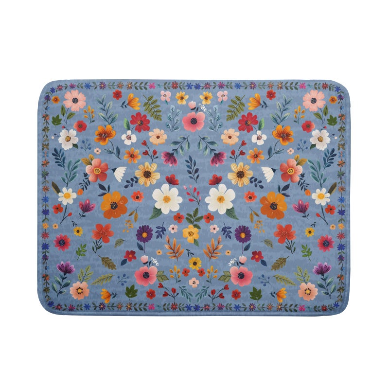 Giwawa Colorful Flower Dish Drying Mat Blue Large Floral Coffee Mat for Kitchen Counter Decor 18 X 24 - Image 2