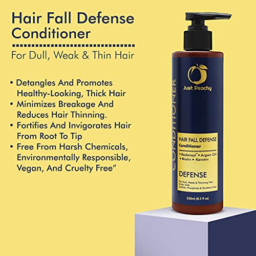 Just Peachy Hair Fall Defense Conditioner | Redensyl + Keratin + Moroccan Argan Oil + Biotin | Color Safe | For Dull, Weak & Thinning Hair | No Sulfate, Paraben, Phosphates | 100% Vegan | 250ml - Image 3