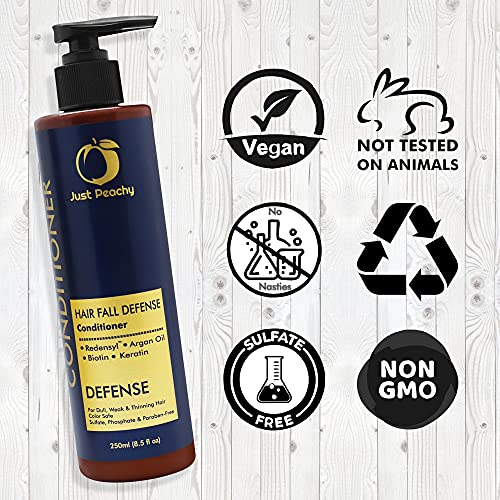Just Peachy Hair Fall Defense Conditioner | Redensyl + Keratin + Moroccan Argan Oil + Biotin | Color Safe | For Dull, Weak & Thinning Hair | No Sulfate, Paraben, Phosphates | 100% Vegan | 250ml - Image 2